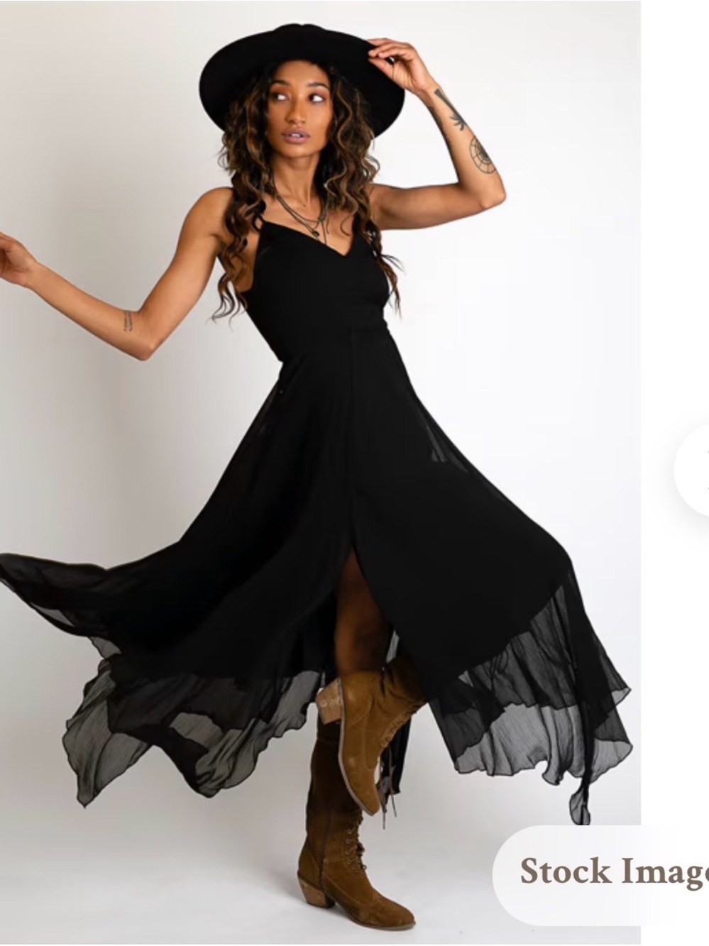 Joyfolie Athena Black Flowing Maxi Dress with Spaghetti Straps